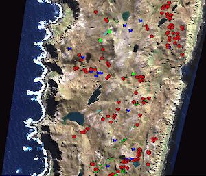 A section of the island showing some of the site records on the island