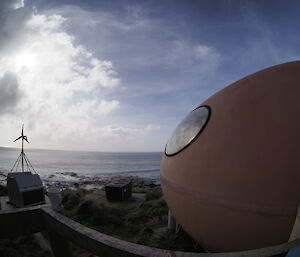 Brothers Point hut looking out to the east — taken using a fisheye lens