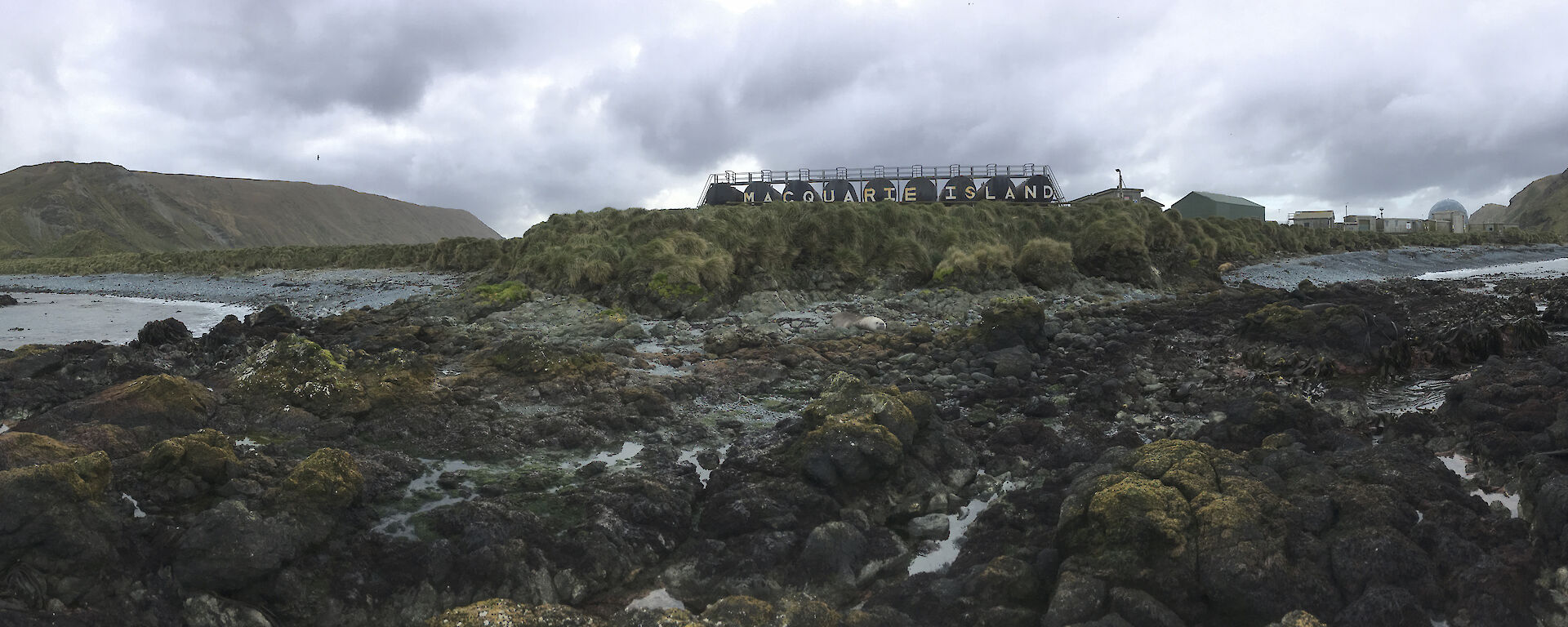 A panorama view of the island taken from the middle of the isthmus — looking left to right — south to north