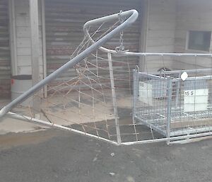 One of the station gates mangled by an elephant seal