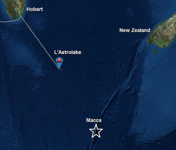 The icebreaker L'Astrolabe well on its way to Macca