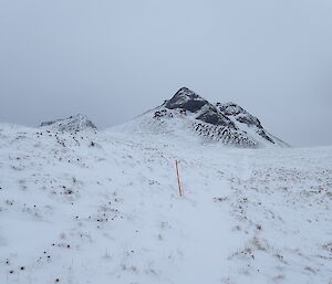 A snowy view of the plateau landscape on Macquarie Island during the winter