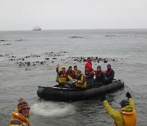 The zodiac leaving the shore with Rich & Jez plus the Modernisation team