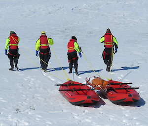 Rescue team pulling the raft rescue craft