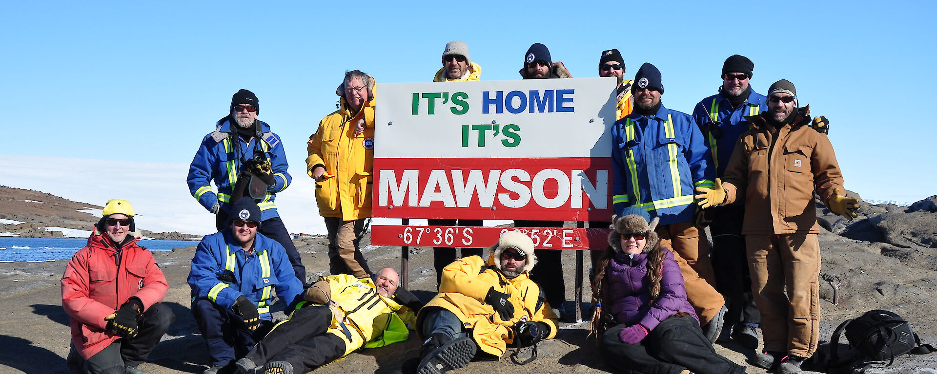 The winter team at the Mawson Sign