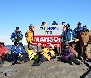 The winter team at the Mawson Sign