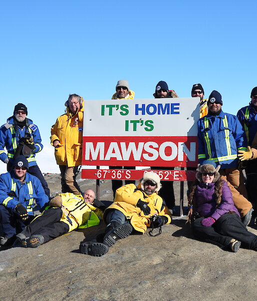 The winter team at the Mawson Sign