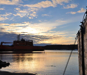 Sunset over the icebreaker the Aurora Australis
