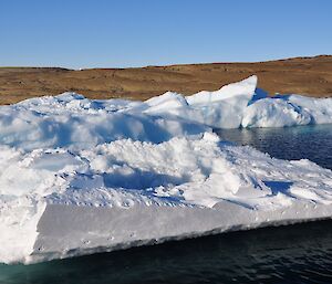 Penguin footprints on side of iceberg