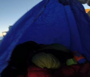 The view inside the bivy bag not much room