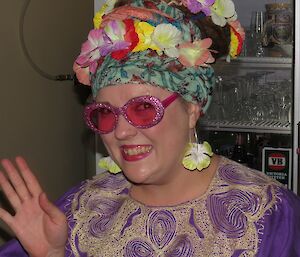 The station doctor Kate is dressed for a Hawaiian party dressed as ‘Mama Kate’ with lays in her hair, frangipani earrings and a moomoo