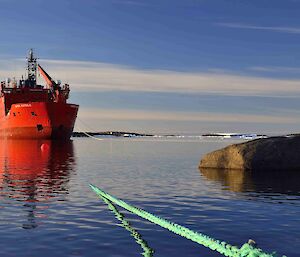 The resupply ship Aurora Australis in the harbour at Mawson