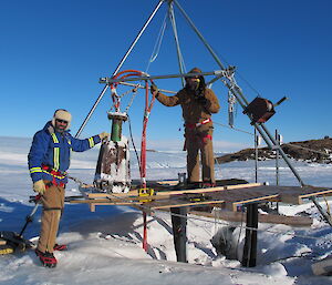 The melt bell after being safely removed from 7 meters down in a ice cavern