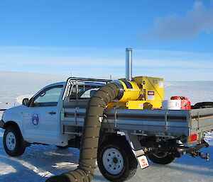 The Herman nelson heater used to defrost pipes on the back of a ute