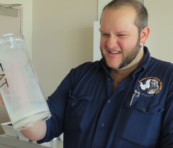 Robbie an expeditioner finds an empty milk jug in the fridge and he is not happy