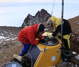 The final touches to the job plugging in the antenna cables