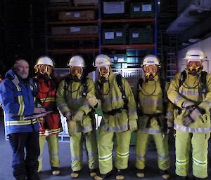 Emergency response team one ready to start the breathing apparattus exercise