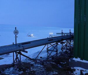 A frozen fresh water lake where water is melted to provide water for the station