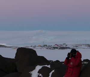 View of Mawson station from Bechervaise Island