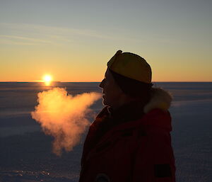 When it is very cold the breathe comes out of you like a steam train