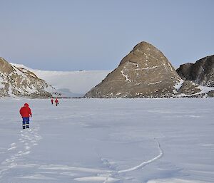 Walking into Proclamation Point across the sea ice.