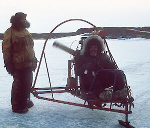 A sea ice flyer (a sled with a fan on the back).