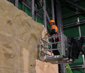 Peter Layt (carpenter) working on the construction of the wall in July 2013.