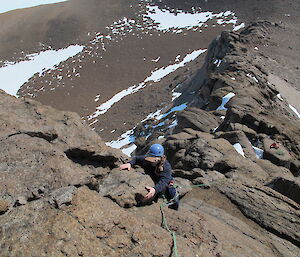 Putting skills practised on the wall to good use climbing Fang Peak.