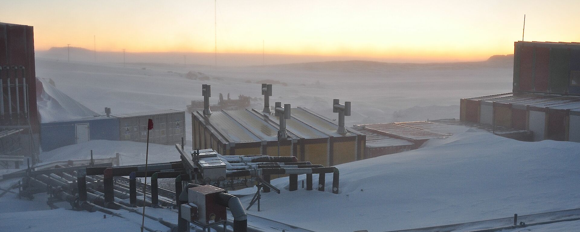 The site services pipework which provides heating, water and sewerage services to the station being buried by snow.