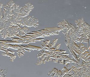 Ice crystals with geometric shapes.