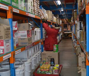 Loading up a cart with the weekly shop in the green store.