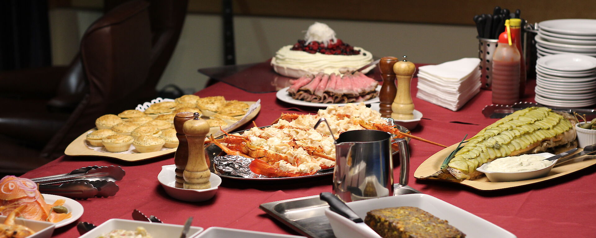 The magnificent spread for casino night which included crayfish and salmon.