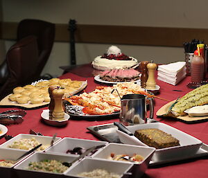 The magnificent spread for casino night which included crayfish and salmon.