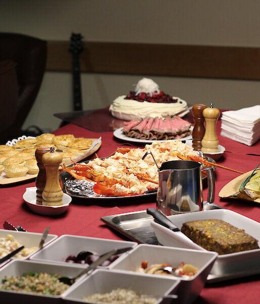 The magnificent spread for casino night which included crayfish and salmon.