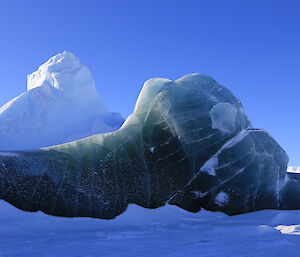 Colourful jade berg with a white ice berg in the background halfway between Colbeck and Mawson on our last day.