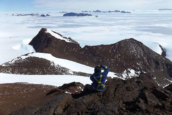 Peter photographing the views across the range and out over the ice plateau.