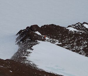 Looking down towards the hut from the top of the mountain..