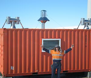 James with his two new H cowls which he installed on the roof of ARPANSA.