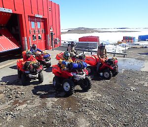 Leaving Mawson station on our red Honda quad bikes.