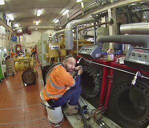 Evan cleaning out the oil fueled boilers.