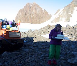 Kate the party girl in hysterics at having her cake delivered to Rumdoodle.