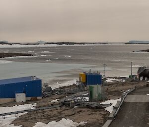 Blizzard aftermath the sea ice is broken and now clear sea water can be seen.