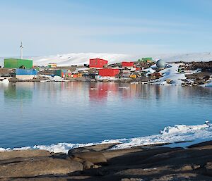 A view of station across an ice free Horsehoe Harbour.