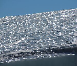 The surface of the ice becomes mottled and ridged.