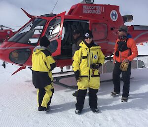 Boarding the Squirrel helicopter at Woop Woop