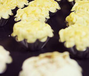 Lines of scallop pies just out of the oven