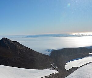 A Mountain peak with a frozen lake in the middle