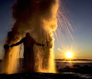 A man surrounded by a cloud of ice crystals