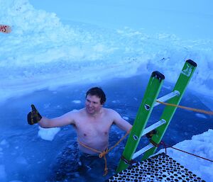 a man taking a swim