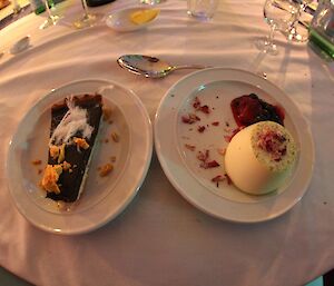 a chocolate tart and a panacotta